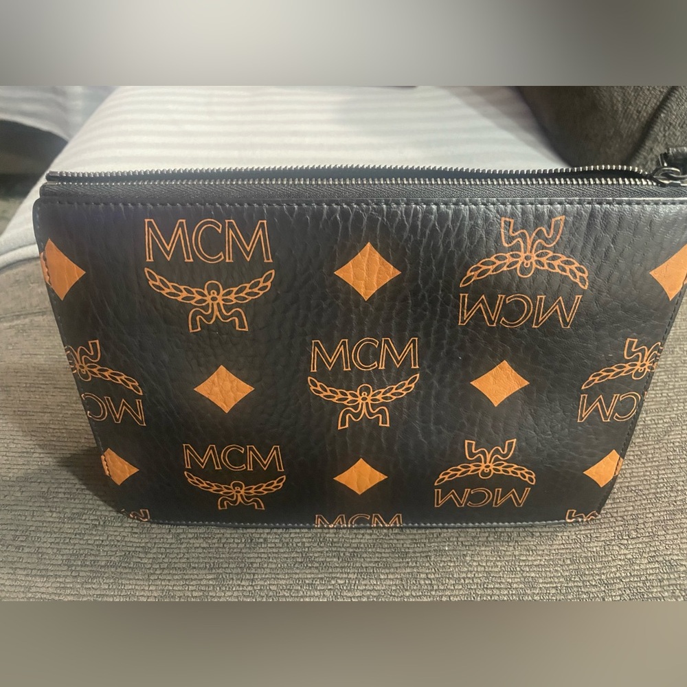 MCM Black and Orange Toiletry Bag/ clutch